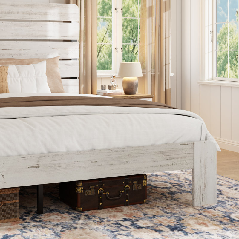 Wooden Bed Frame with Headboard, King, White