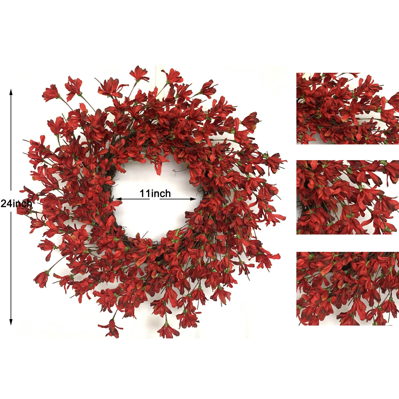 24" Handcrafted Forsythia Everyday Wreath, Red