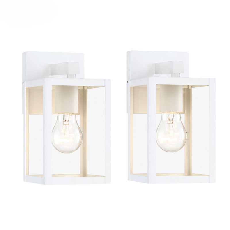 Ensemble de 2 lumières murales d'extérieur 1 lumière au fini blanc cassé, Blanc cassé / blanc, H 10 po x l 4,6 po x P 5,5 po