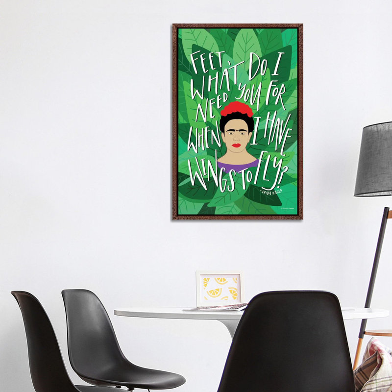 Frida - Wings To Fly by Rachel Nieman - Print on Canvas, 101.6cm H x 66.04cm W x 3.81cm D, Classic Brown Wood Framed