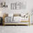 Twin Size Daybed Frame, Metal Daybed with Floral Headboard, Steel Slats Supports, Space-Saving Multifunctional for Living Room-470402913-470402918