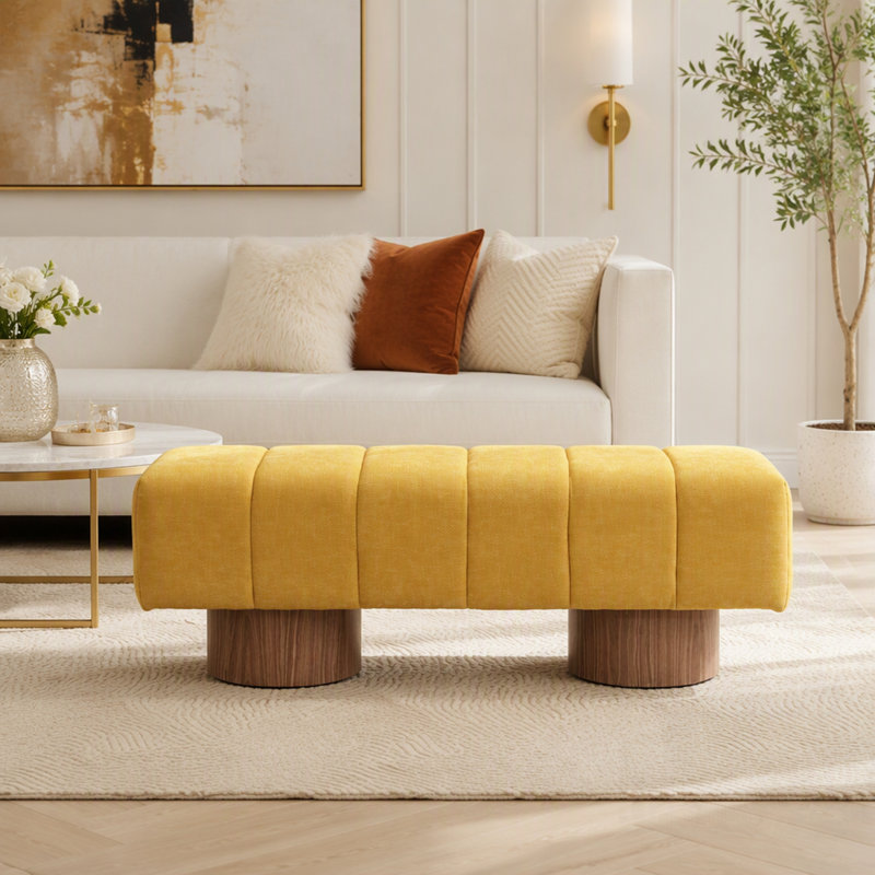 Upholstered Bench, 49", Chenille, Yellow
