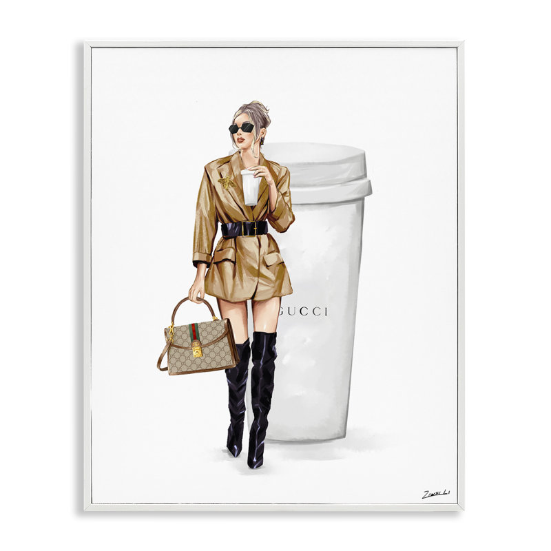 Art sophistiqué de giclée pour fille et café par Ziwei Li, Estampe numérique encadrée blanc bord de mer, H 14 po x l 11 po
