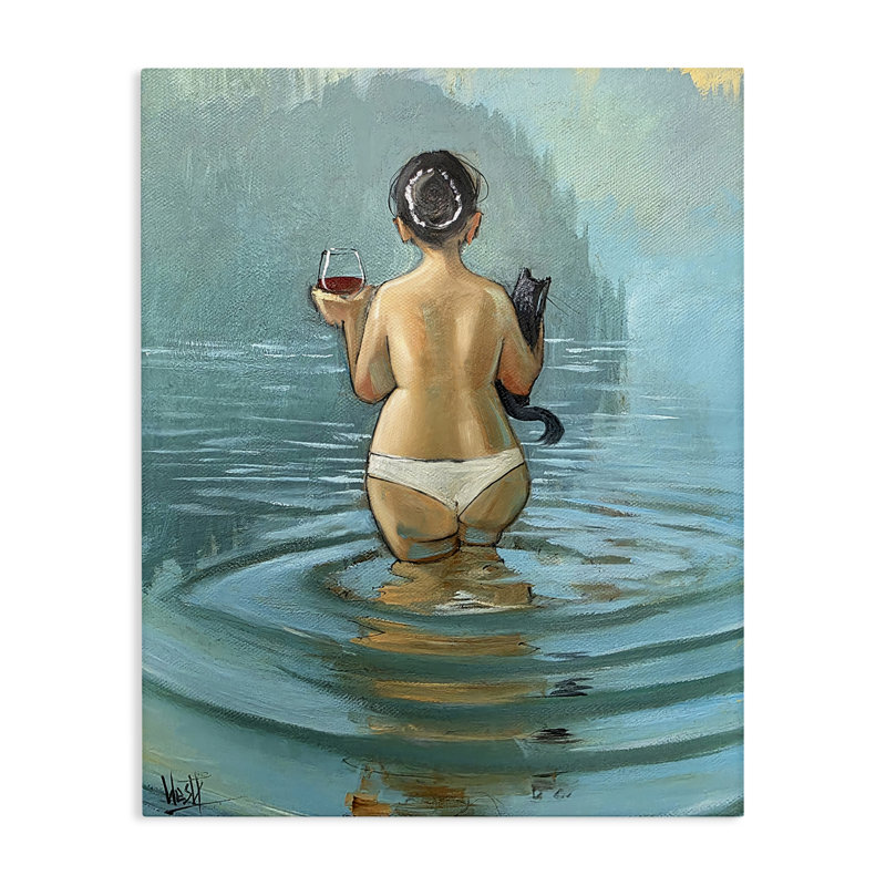 Toile «Cat & Wine Dip At Twilight», conception par Ronald West, H 40 po x l 30 po