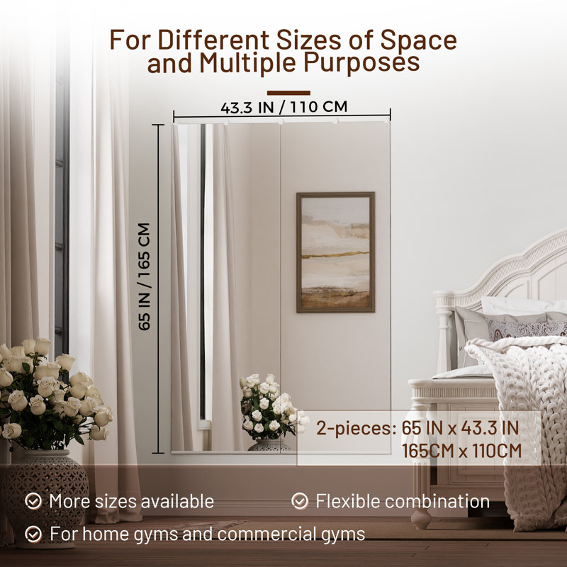 Refat Frameless Tempered Glass Full Length Mirror , 65" x 22"