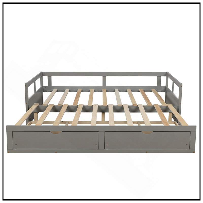 Sturdy Wooden Daybed With Trundle And Storage, Extendable For Versatile Use, Gray