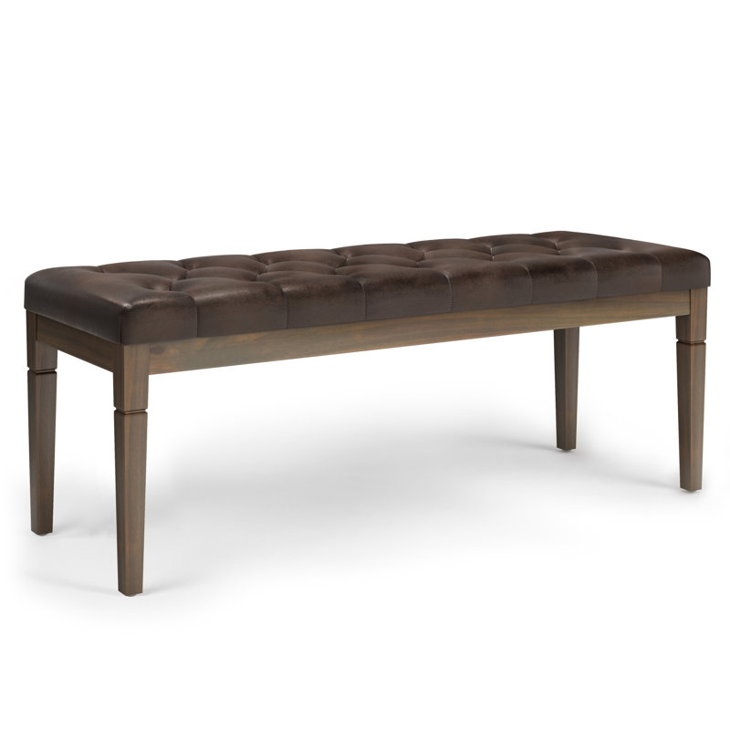 Distressed Brown Faux Leather Tufted Ottoman Bench