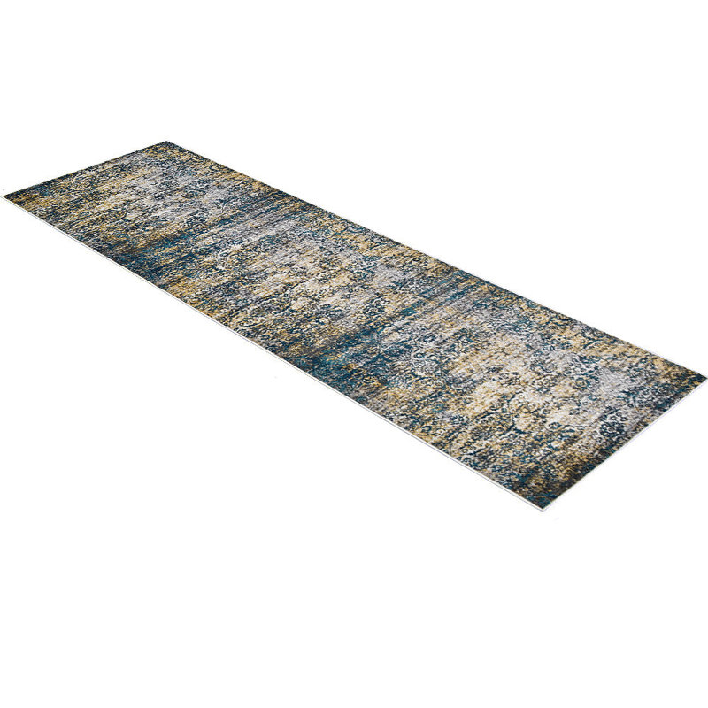 Machine Made Heatset Polyproplyene Area Rugs - Runner, Beige Blue Color, Floral Modern Design, Low Pile Machine Made Area Rugs for Living Room, Bed Room