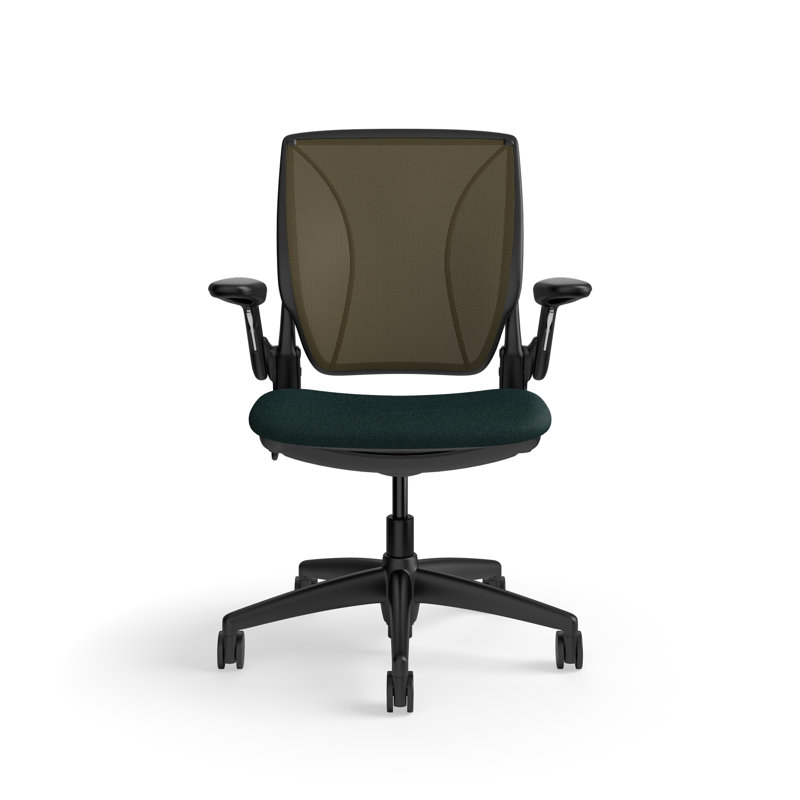 World LM, Ergonomic Task Chair with Poppy Seed Backrest, and  Autumn Upholstered Seat, Green Fabric, Black, Brown Mesh