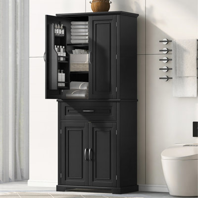 Bathroom Storage Cabinet With Doors And Drawer, Multiple Storage Space, Adjustable Shelf, Black