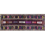 One-of-a-Kind Hand-Knotted 1960s 3'10" x 10' Runner Wool Area Rug in Black/Purple/White/Pink