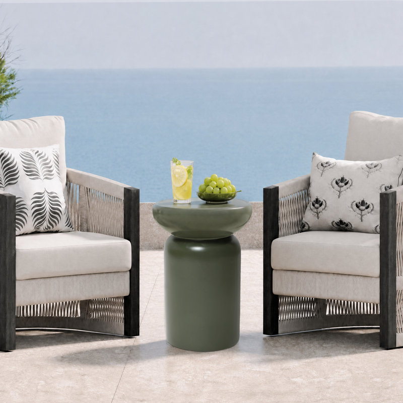 17.3" Olive Green Ceramic Side Table, Modern Indoor & Outdoor Accent Table
