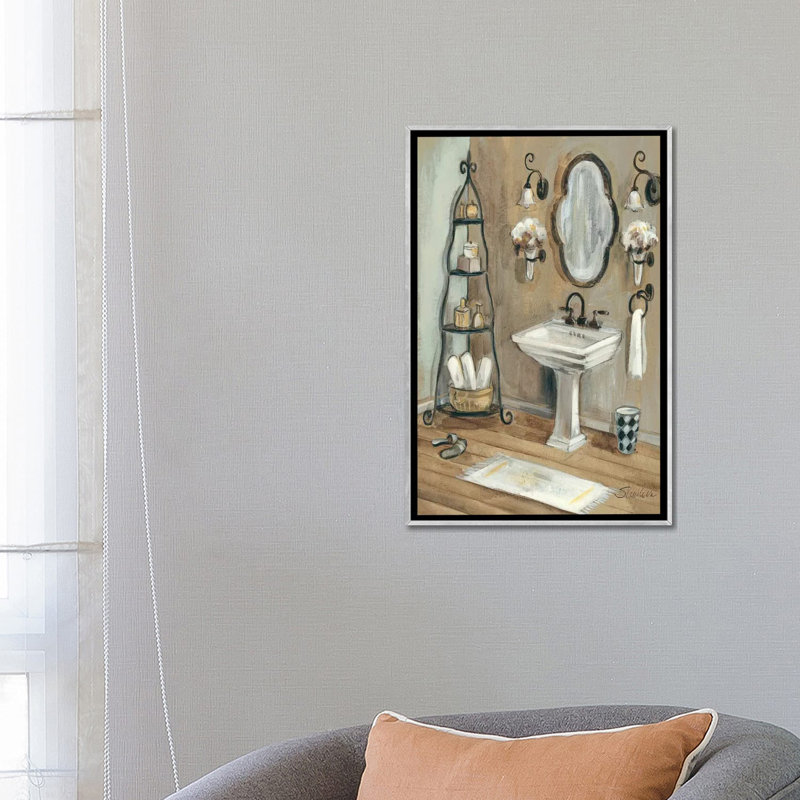 «French Bath I» par Silvia Vassileva - reproduction d'art, H 26 po x l 18 po x P 1,5 po, Toile avec cadre argenté, Aucun mat