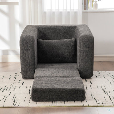 40" Foldable Single Sofa Bed with Armrest & Backrest, Convertible Chenille Boneless Cloud Floor Mattress Sleeper Lounge Accent Chair with Pillow for Apartment Living Room Bedroom Dorm Guestroom