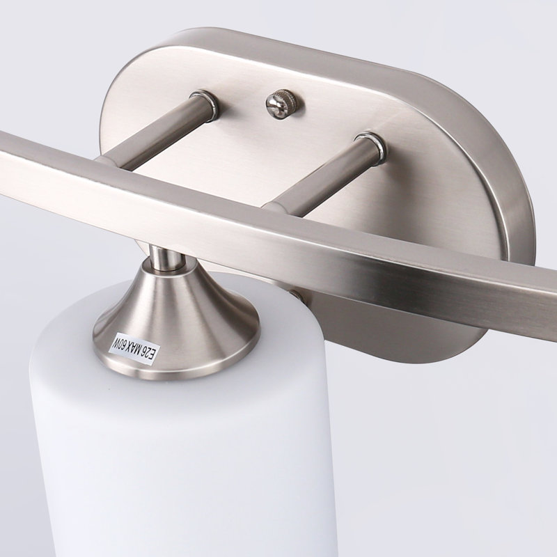 22 In. 3 Light Nickel Modern Cylinder Vanity Light For Bathroom, Bedroom With Curved Arms And Milk White Glass Shades