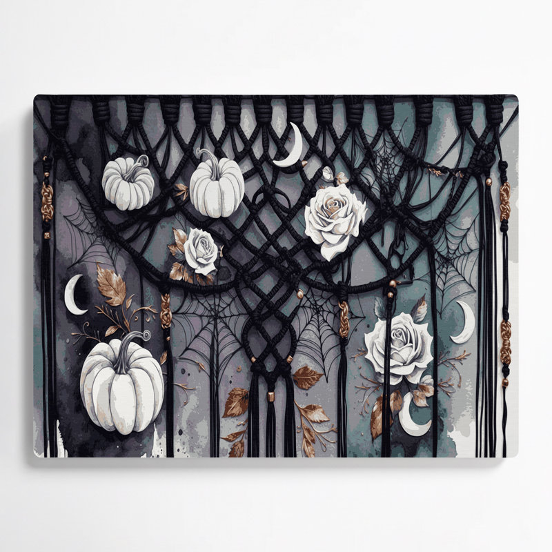 Halloween, art mural d'Halloween en macramé mauve en métal, H 11 po x l 14 po