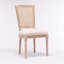 Chaise de salle à manger avec cadre en bois massif de style français à dossier carré en rotin et tissu lin, crème