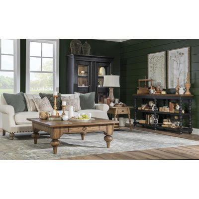 Console de rangement à pieds tournés rétro Country Country (4 tiroirs, 2 tablettes ouvertes)