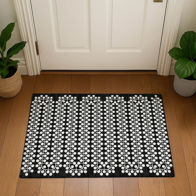 Premium Machine Washable Mayfield AMF2247 Geometric Rug, 1'8" x 2'6", Black