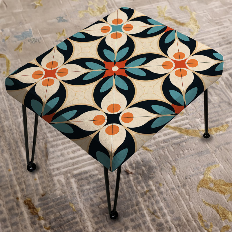 Asian Zen Beige and Orange Tiles - Repose-pieds rectangulaire damassé