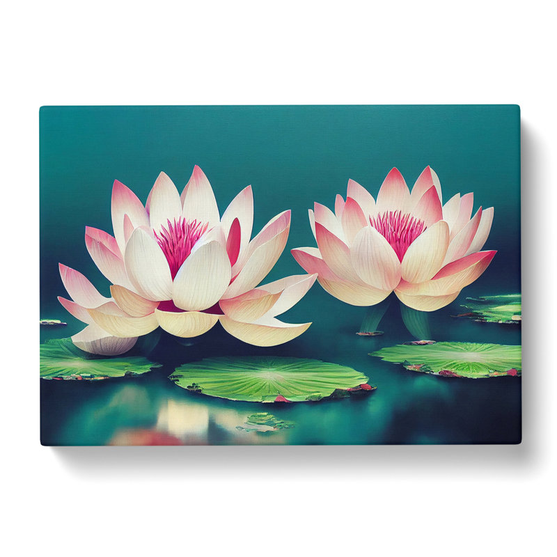 Enigmatic Lotus Flowers - Wrapped Canvas Print, 50cm H x 76cm W x 3cm D
