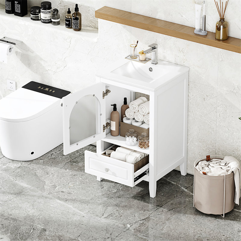 20" Bathroom Vanity With Sink, Blanc