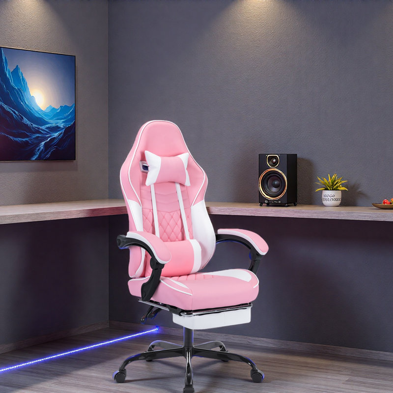 Fauteuils de jeu vidéo ergonomiques, chaises de jeu d'ordinateur avec support lombaire et repose-pieds de massage, appui-tête réglable pour ordinateur de style course pour adultes