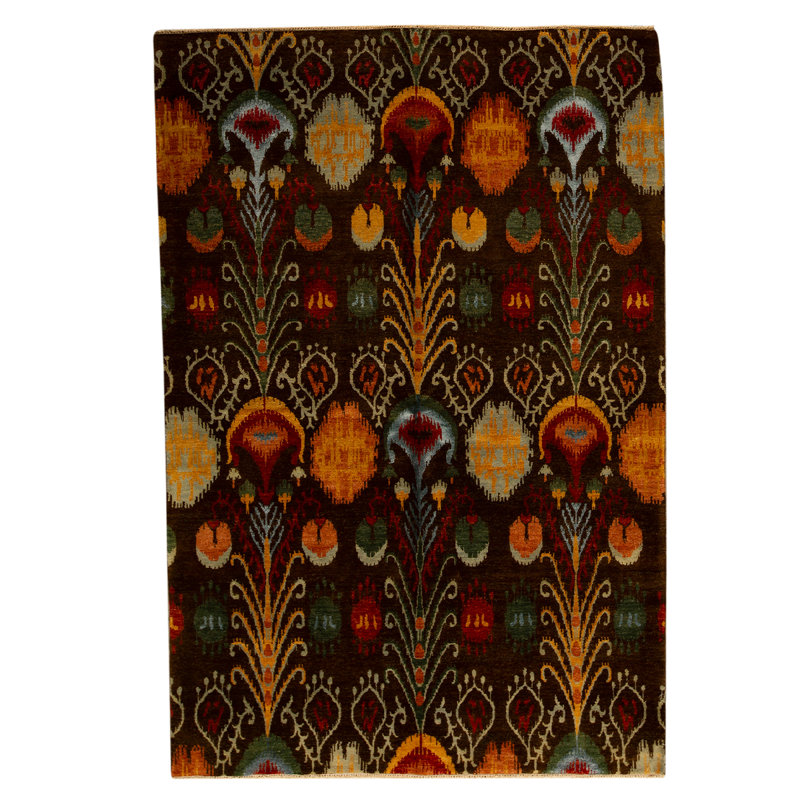 Tapis brun / rouge / orange noué à la main de haute qualité