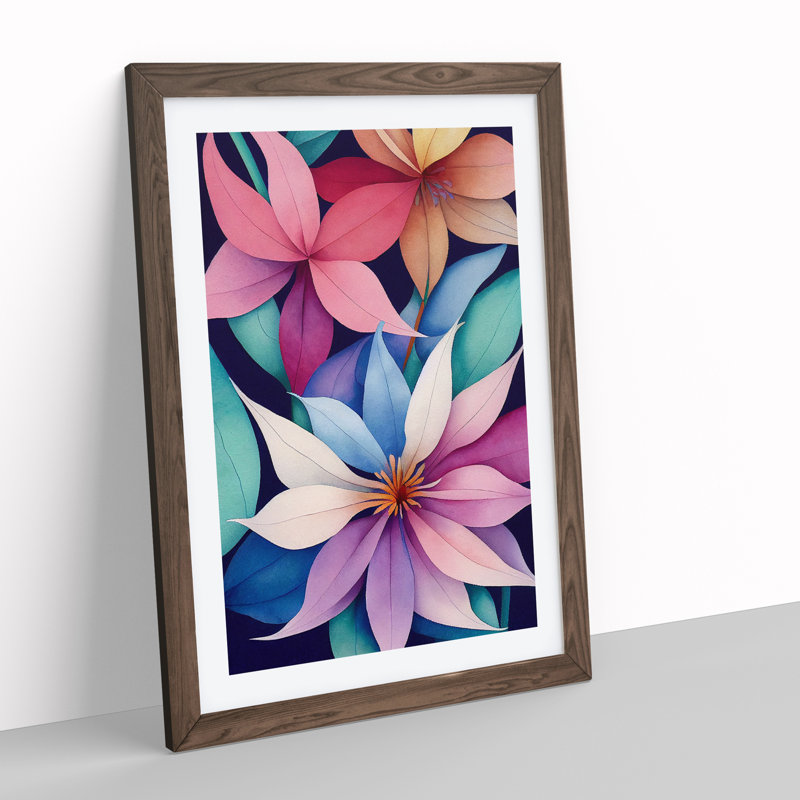 Entrancing Flowers No.4 - Single Picture Frame Print, 64cm H x 46cm W x 2cm D, Walnut