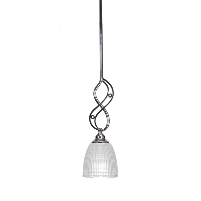 Mini-luminaire suspendu à tige Jazz illustré en finition chromée avec verre côtelé transparent de 5 po