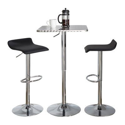 Contemporary Adjustable Bar Set in Silver and Chrome Metal with PVC and Oval Footrest - 3 Piece