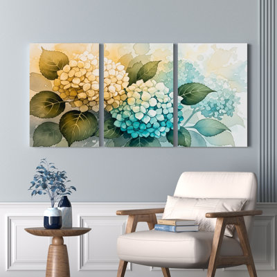 Hydrangea, reproduction d'art sur toile tendue sur toile, ensemble de 3
