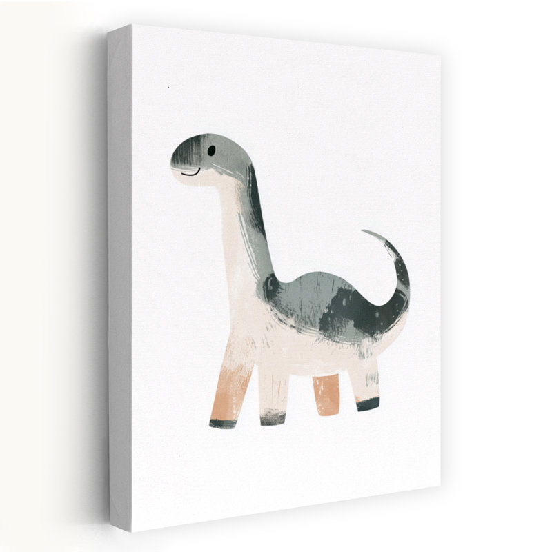 Cute Friendly Dinosaur Modern Playful Animal Wall Art Print 1 Piece Wrapped Canvas Wall Art, 60.96cm H x 40.64cm W