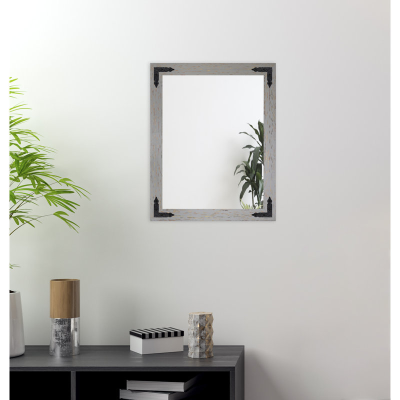Tuohy Solid Wood Flat Wall Mirror, Gray/Red, 32" x 26" 
