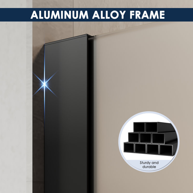 30”W*72”H Frameless Shower Screen with 8mm Frosted Glass, Easy to Clean, Matte Black