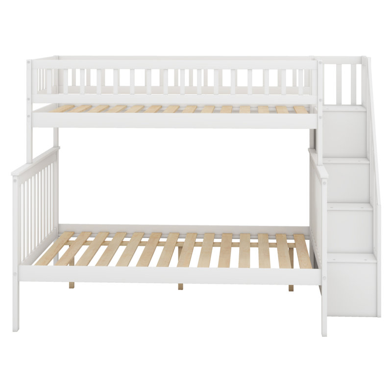 Lit superposé avec escalier de rangement, Blanc