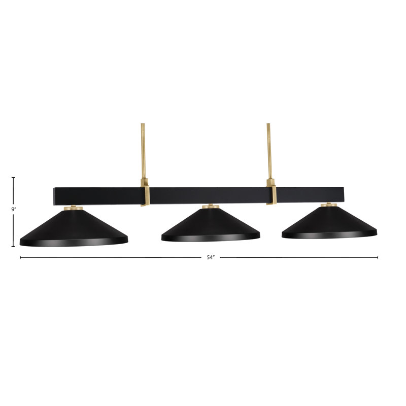 Bar 3 lumières Raheemah Wellington, Noir mat / laiton, Noir mat, H 9 po x l 14 po x P 14 po