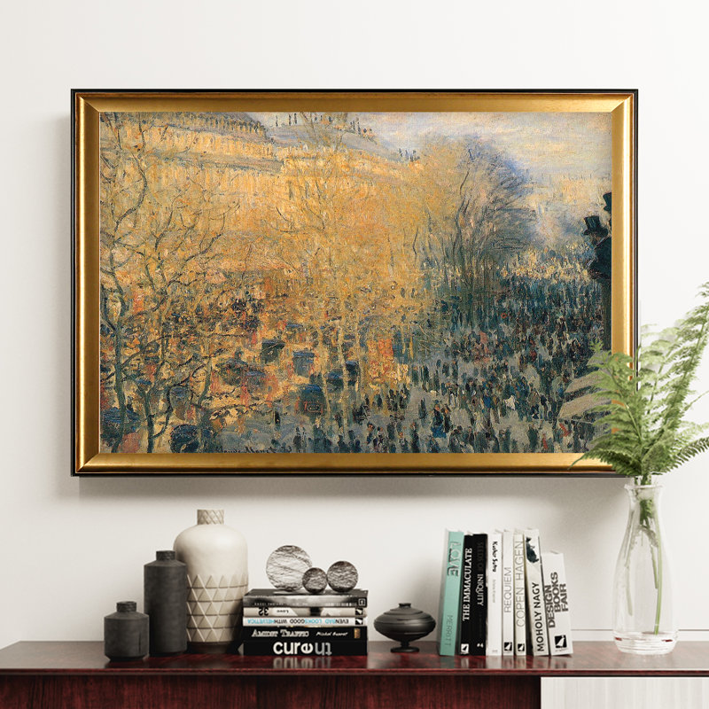 « carnaval boulevard » par claude monet, reproduction de peinture à l’huile, H 27 po x l 39 po x P 2 po, Cadre doré