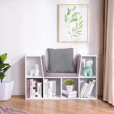 Organisateur de rangement pour la chambre à coucher de 6 casiers pour enfants, étagère de rangement polyvalente, avec coin lecture rembourré