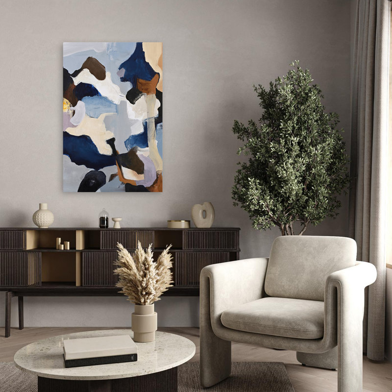 Tons froids - Art abstrait bleu gris, bleu marine et indigo, H 36 po x l 24 po