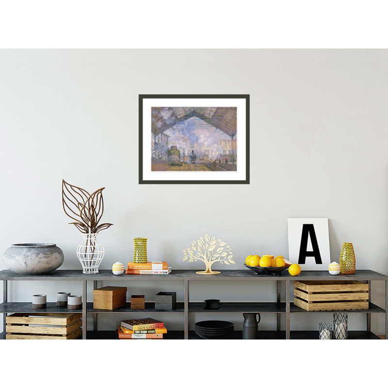 La gare Saint-Lazare par Claude Monet, impression giclée encadrée, H 23,5 po x l 29,14 po