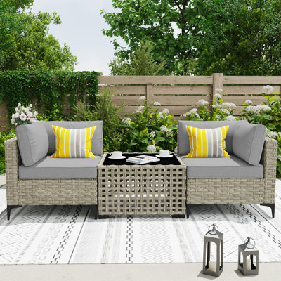 2 - Person Outdoor Seating Group With Cushions, Outdoor Rattan Wicker Conversation Set With Glowing Coffee Table by Ebern Designs