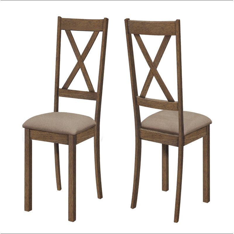 Chaise de salle à manger, ensemble de 2, côté, rembourrée, cuisine, salle à manger, tissu, structure en bois de noyer, transitionnel