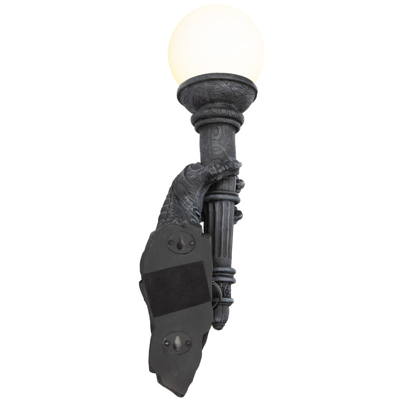 Medieval Dragon Talon Black Resin Wall Sconce with Glass Globe