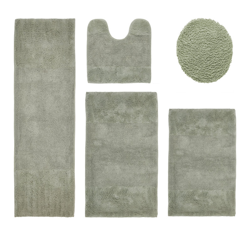Granada Premium 100% Cotton 2155 GSM 5-Piece Bath Rug Set, OEKO-TEX® Certified, Non-Slip Spray Latex Backing, Plush Tufted, Super Absorbent, Machine Washable Bathroom Rugs for Bathroom, Shower, Tub & Vanity, Dark Sage