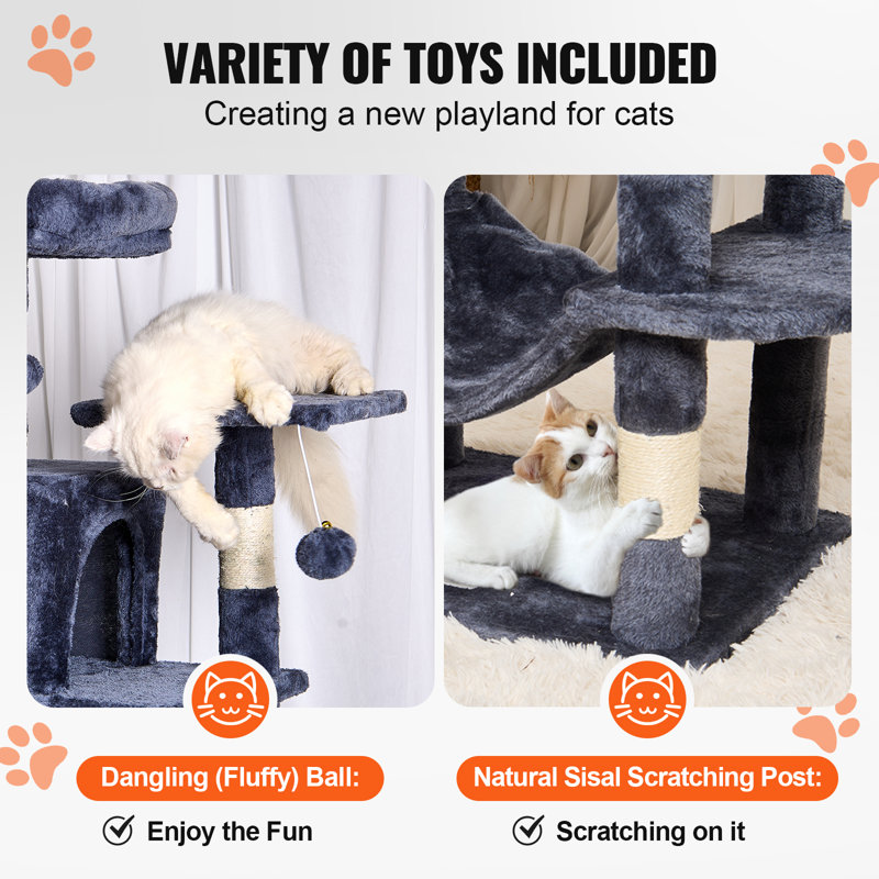 Dark Gray Sisal 63'' Cat Tree with Condos and Hammock