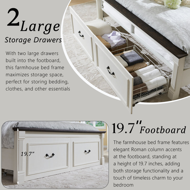  Farmhouse King Size Bed Bed Frame with 51" Tall Headboard, Wood Platform Bed Frame, King, White