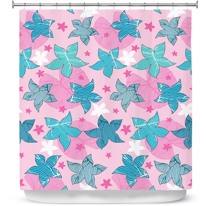 Rideau de douche simple fleurs Dreyer, Rose / Bleu
