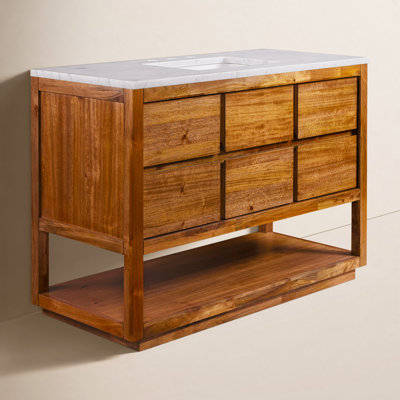 Tessa 48 In. Mango Wood Carrara White Marble Countertop Bath Vanity