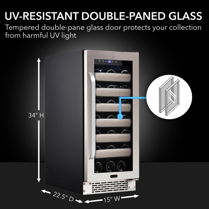 Whynter Elite 15'' width 33 Bottle Built-In Wine Refrigerator with Seamless Stainless Steel Door
